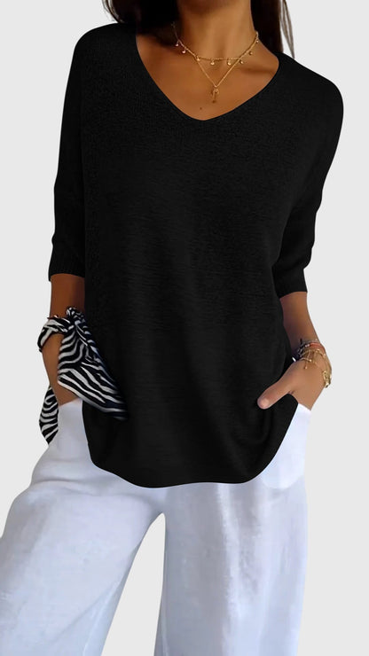Alethea | Soft Coral Elegant V-Neck Top