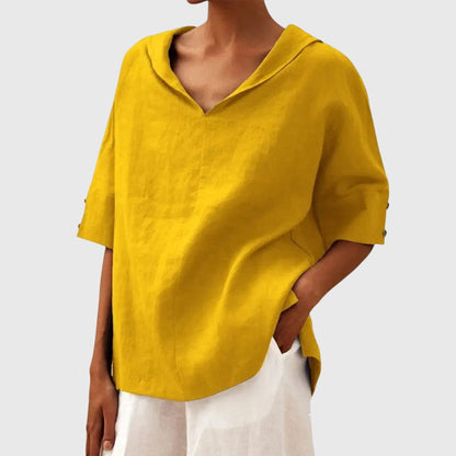 Kaia | Brown Linen Blouse - Brown