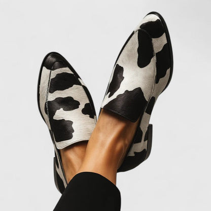 Calanthe | Cow Print Cushioned Elegance Loafers