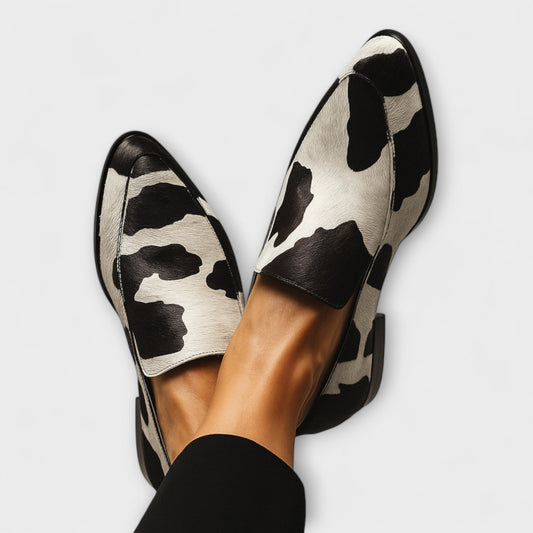 Black & White Cowhide Orthopedic Support Loafers