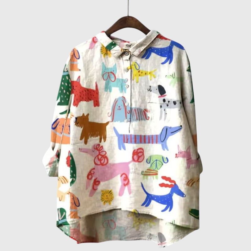 Alethea | Mint Green Dog Print Blouse