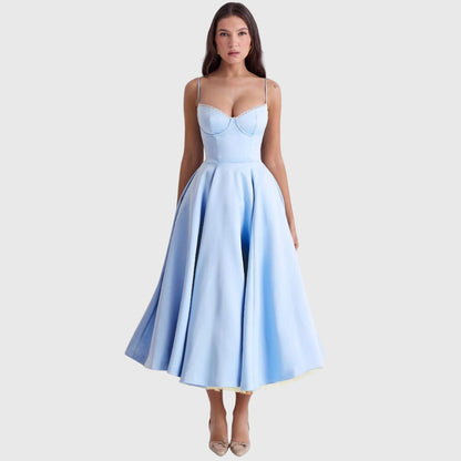 Astrid | Elegant Maxi Dress in Light Blue Satin