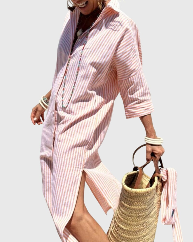 Astrid | Soft Pink Striped Classic Dress