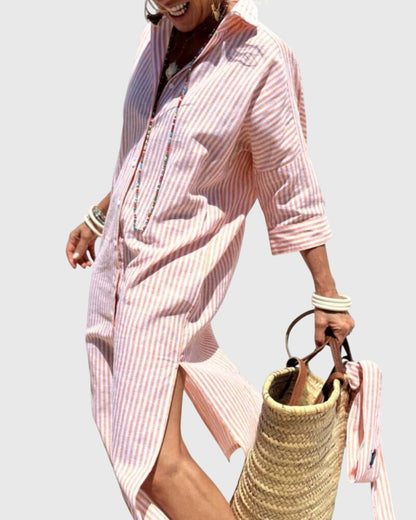Astrid | Soft Pink Striped Classic Dress