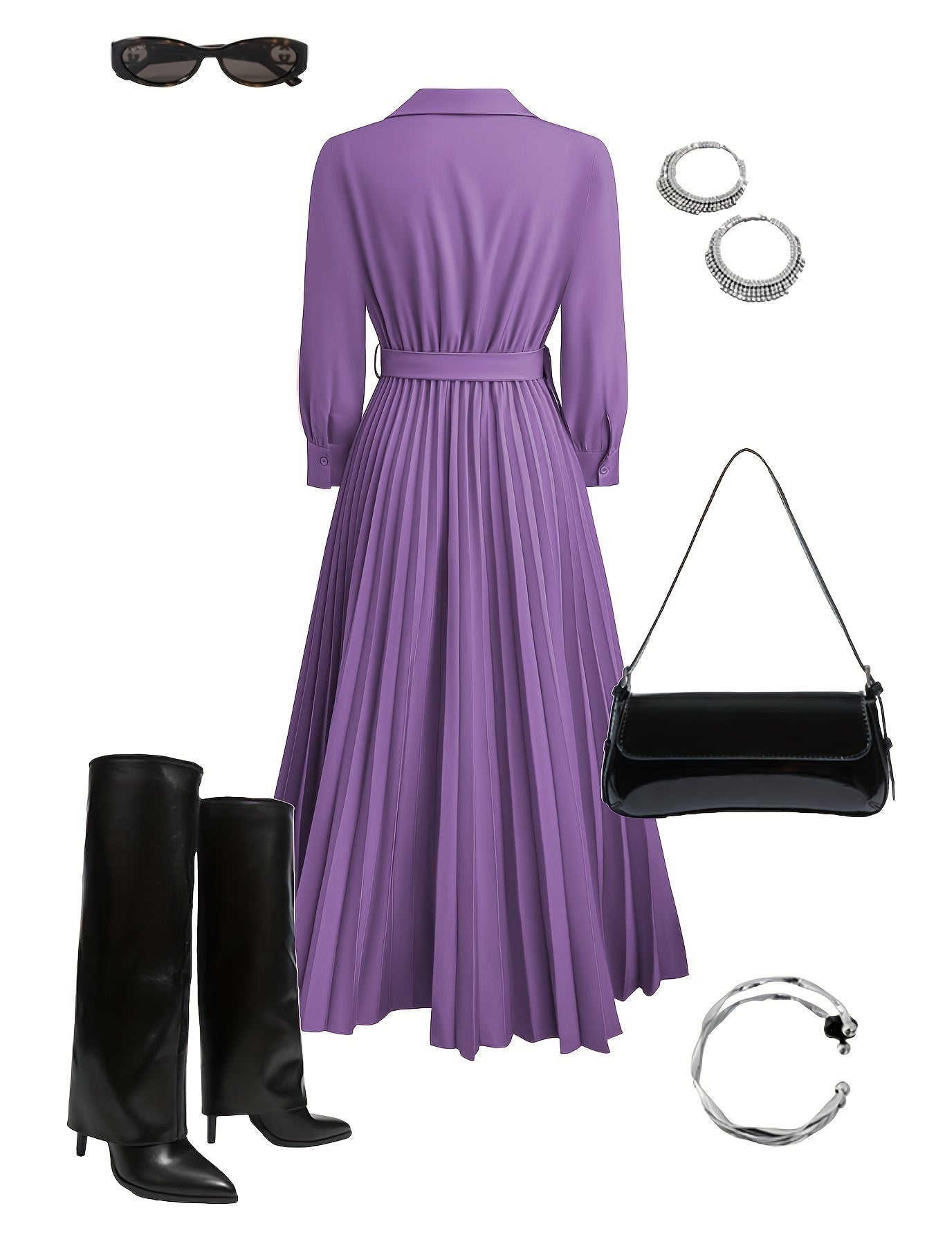 Aurelia | Elegant Black Pleated Everyday Elegance Dress