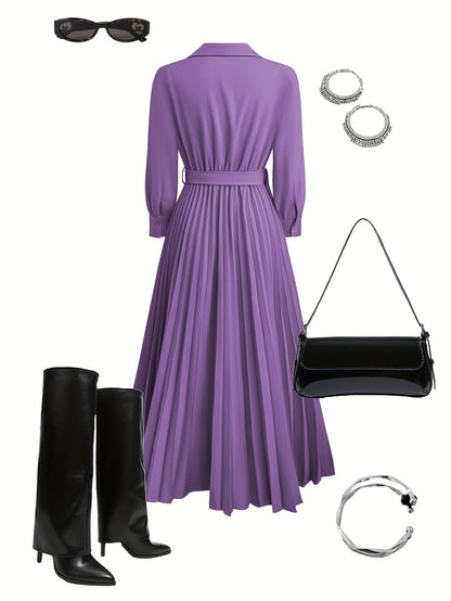 Aurelia | Elegant Black Pleated Everyday Elegance Dress