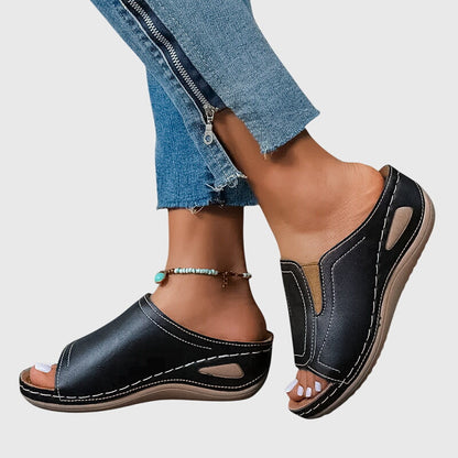 Calista | Black Leather Orthopedic Sandals