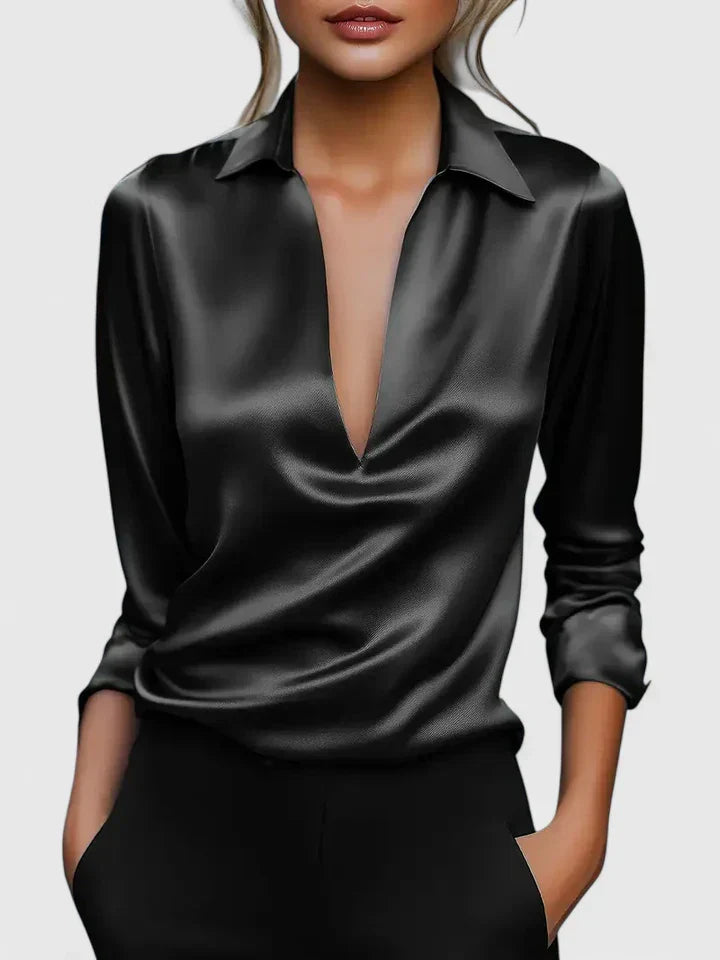Alethea | Silk Sophisticated Blouse with Deep V-Neck