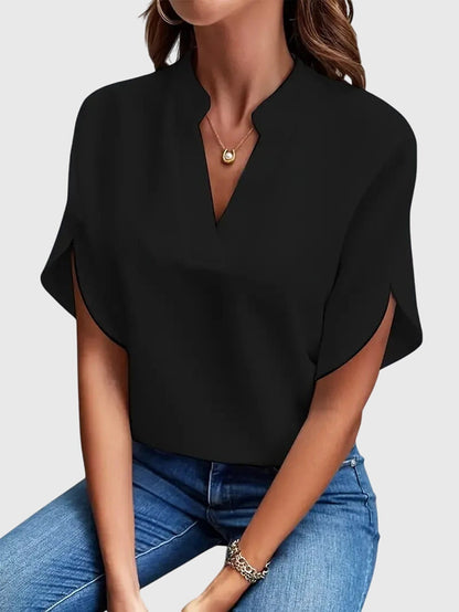 Calantha | Luxury White Soft And Elegant V-Neck Shirt