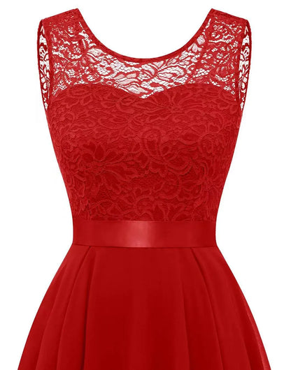 Alethea | Women’s Wedding Guest High-Low Elegant Red Lace Dress