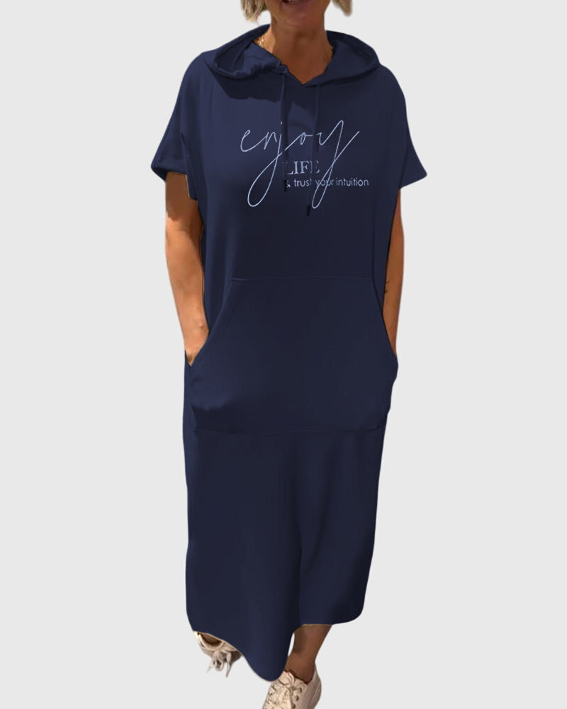 Alethea | Silk Casual Hoodie Dress in Burnt Orange