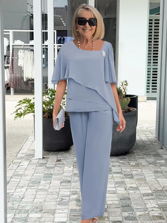 Astrid | Women's Two Piece Elegant Dusty Blue Pants Set