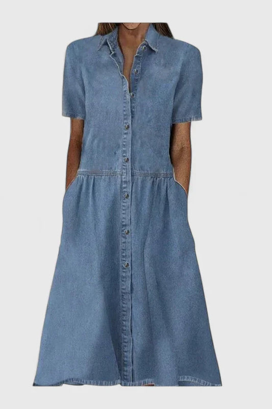 Calantha | Elegant Denim Dress in Light Blue