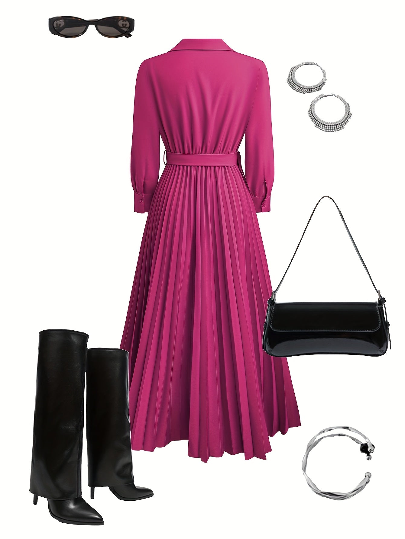 Aurelia | Elegant Black Pleated Everyday Elegance Dress