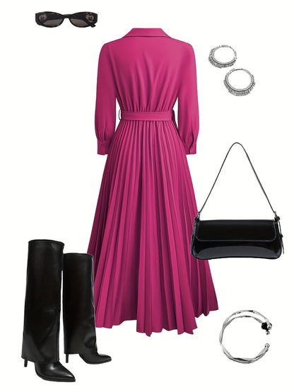 Aurelia | Elegant Black Pleated Everyday Elegance Dress