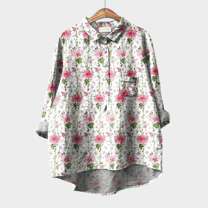 Calista | Blue Floral Linen Blouse