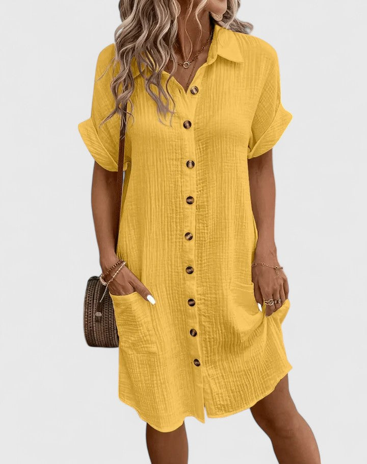 Calanthe | Vibrant Yellow Sophisticated Midi Dress