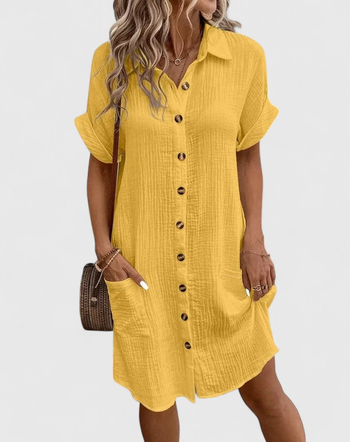 Calanthe | Vibrant Yellow Sophisticated Midi Dress