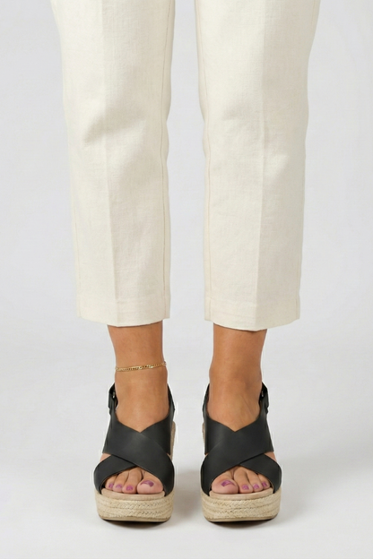 Aurelia | Black Leather Wedge Crossover Slingback Sandals