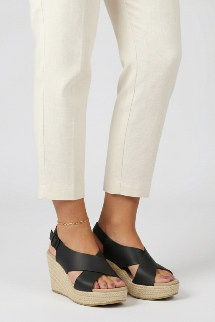 Aurelia | Black Leather Wedge Crossover Slingback Sandals