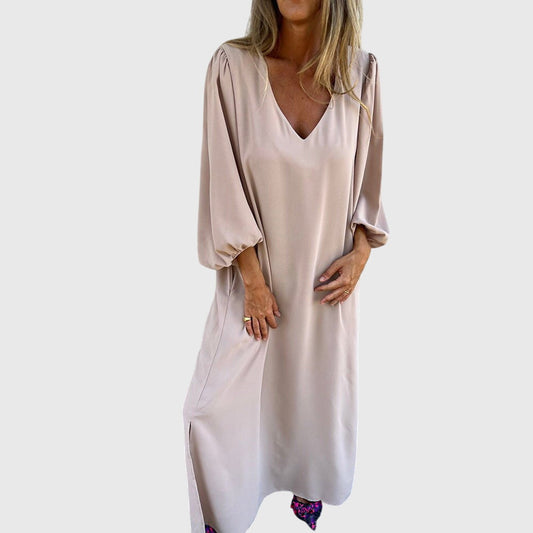 Astrid | Long Boho Beige Dress With Pockets