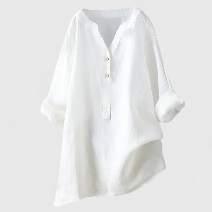 Calantha | Elegant White Button-Front Linen Shirt