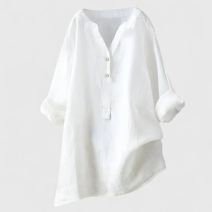Calantha | Elegant White Button-Front Linen Shirt