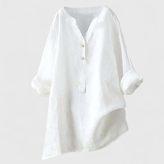 Calantha | Elegant White Button-Front Linen Shirt