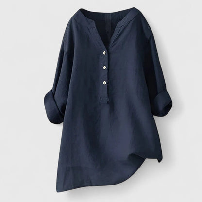 Calantha | Elegant White Button-Front Linen Shirt