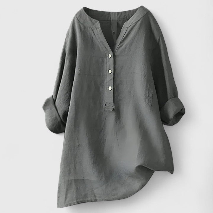 Calantha | Elegant White Button-Front Linen Shirt
