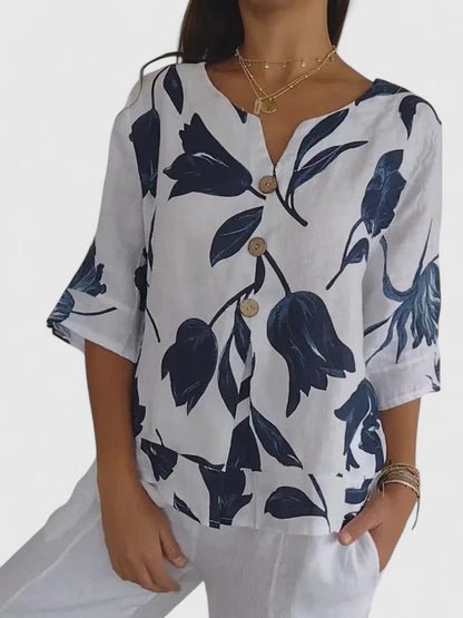 Astrid | Elegant Floral Comfortable V-Neck Blouse
