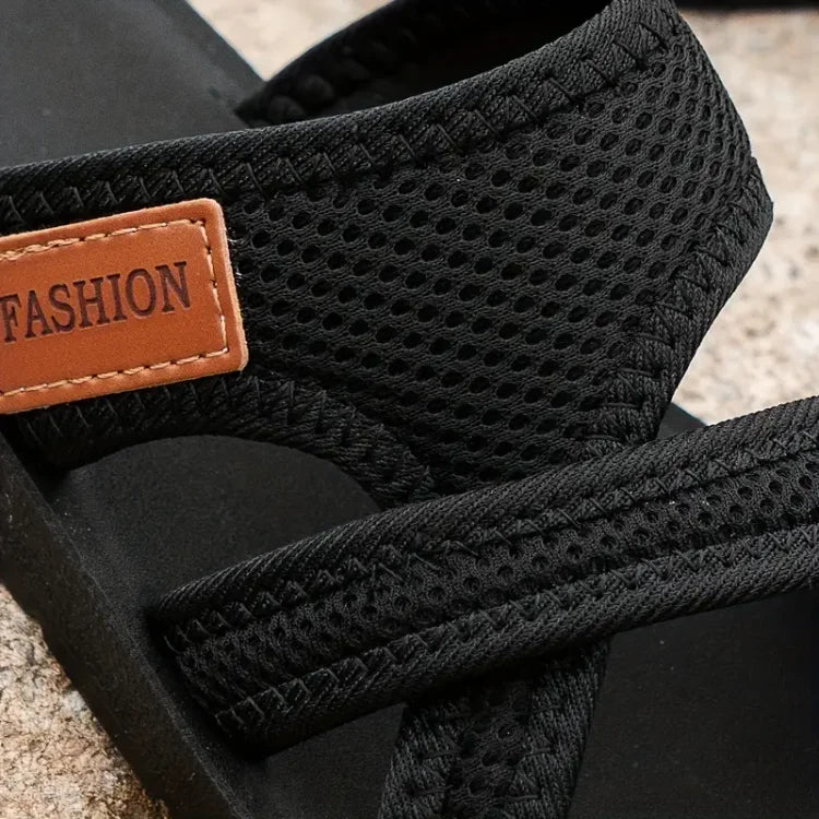Astrid | Women's Black Slip On Flat Strap Sandals