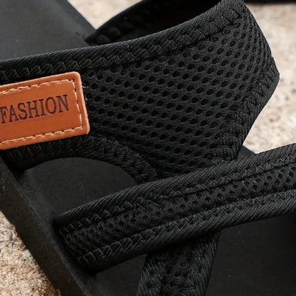 Astrid | Women's Black Slip On Flat Strap Sandals