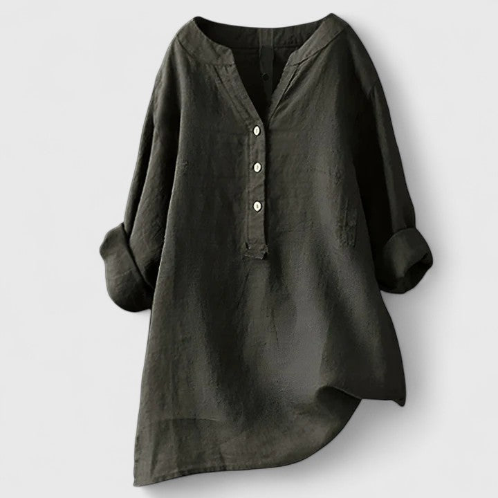 Calantha | Elegant White Button-Front Linen Shirt
