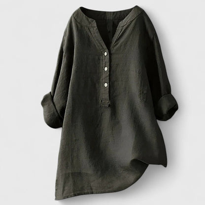 Calantha | Elegant White Button-Front Linen Shirt