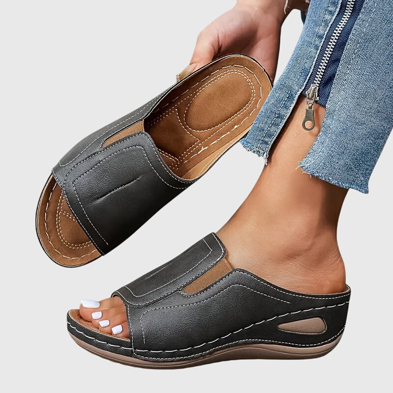 Calista | Black Leather Orthopedic Sandals