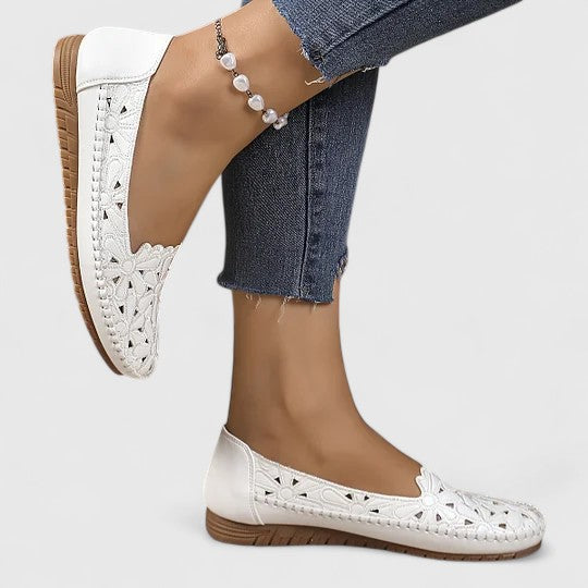 Calista | Elegant White Brogue Sandals