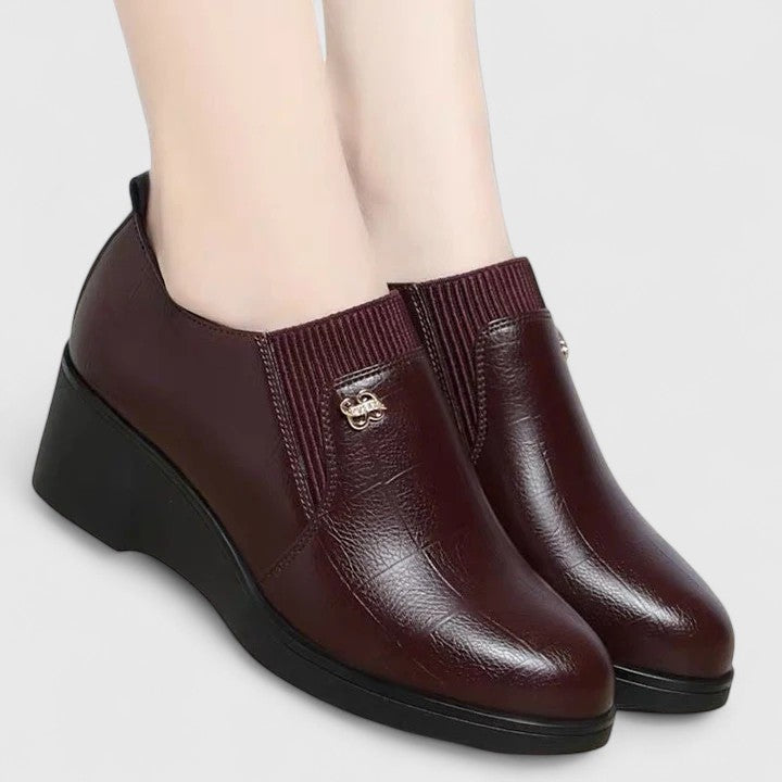 Calantha | Elegant Black Leather Wedge Shoes