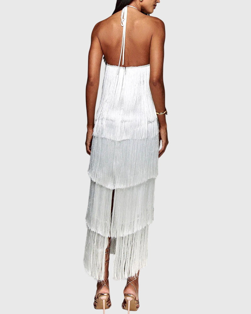Calantha | Tassel Dress in Vibrant Red Fringe
