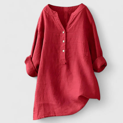 Calantha | Elegant White Button-Front Linen Shirt