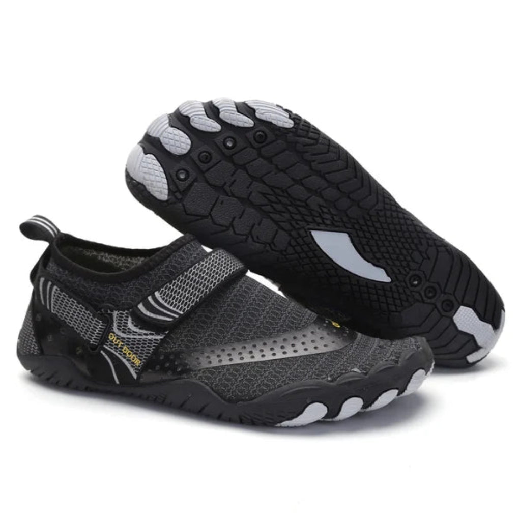 Kairos | Unisex Ergonomic Barefoot Water Shoes - Black Grey Mesh