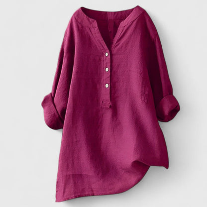 Calantha | Elegant White Button-Front Linen Shirt