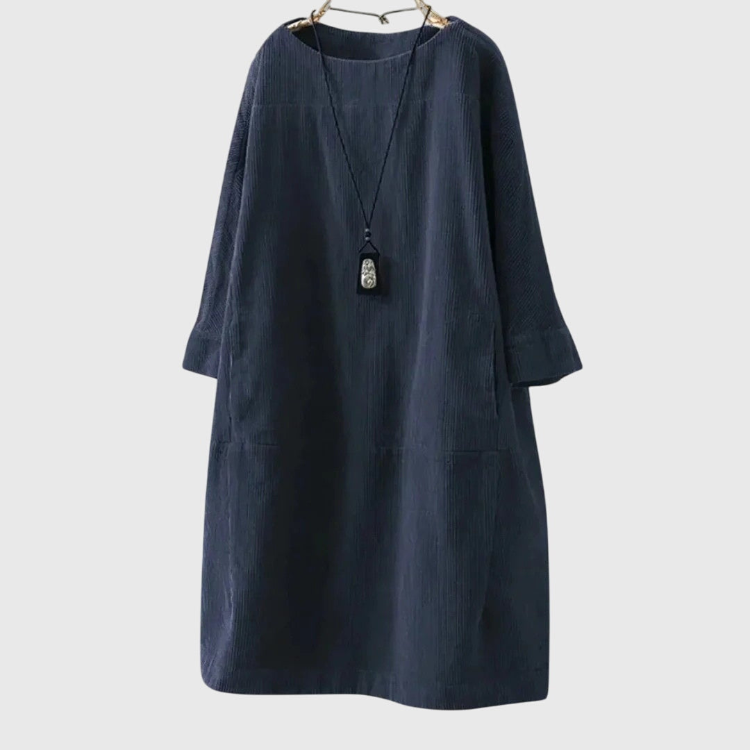 Astrid | Black Relaxed Corduroy Midi Dress