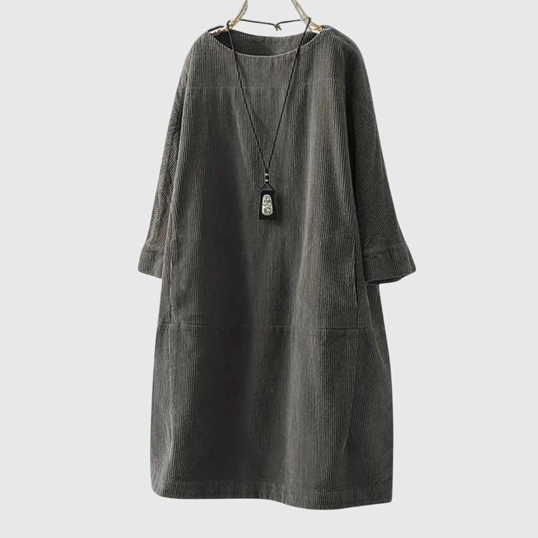 Astrid | Black Relaxed Corduroy Midi Dress
