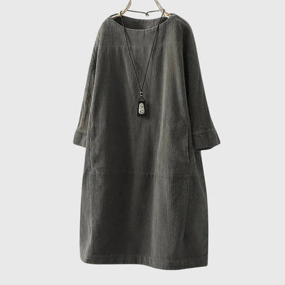 Alethea | Elegant Black Relaxed Corduroy Midi Dress
