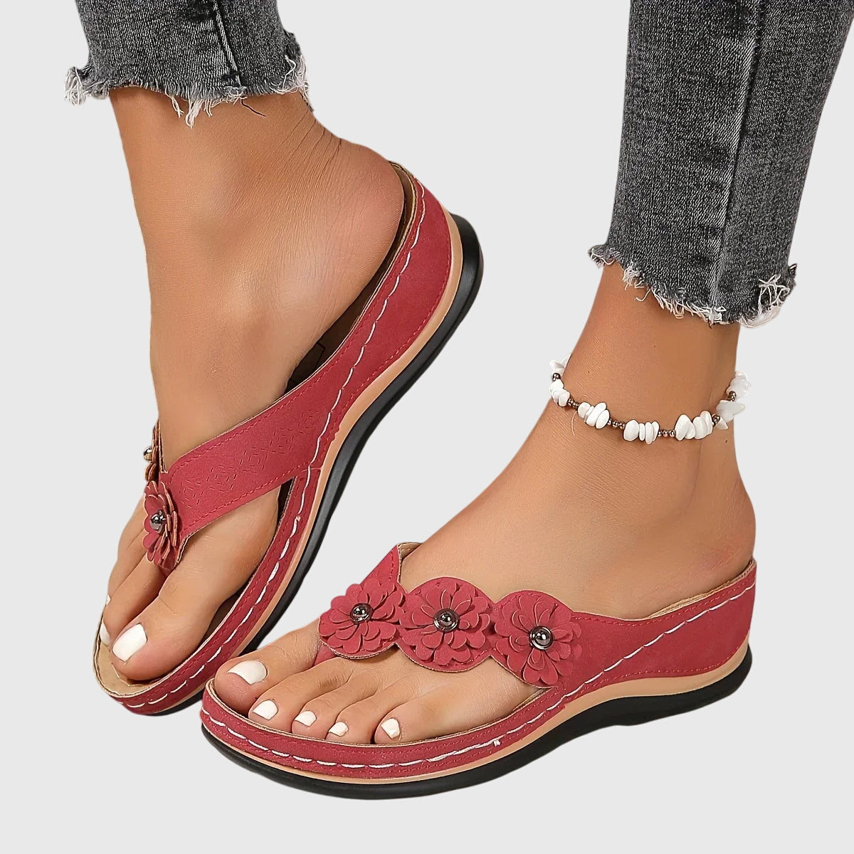 Calista | Navy Blue Orthopedic Flip Flops with Floral Details