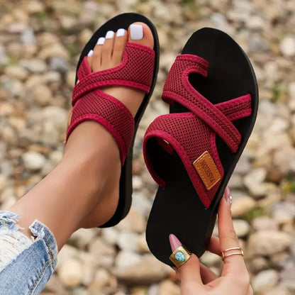 Astrid | Women's Black Slip On Flat Strap Sandals