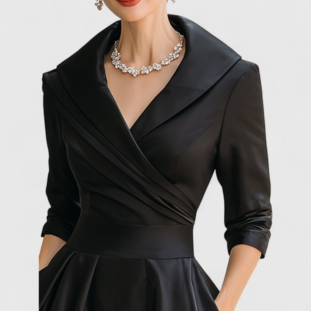 Alethea | Navy Blue Elegant Midi Dress with Satin Finish