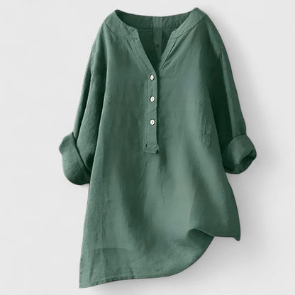 Calantha | Elegant White Button-Front Linen Shirt