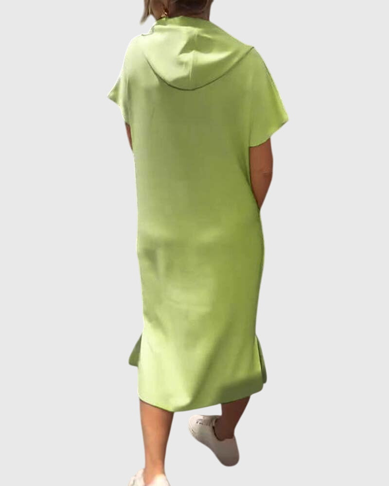 Alethea | Silk Casual Hoodie Dress in Burnt Orange